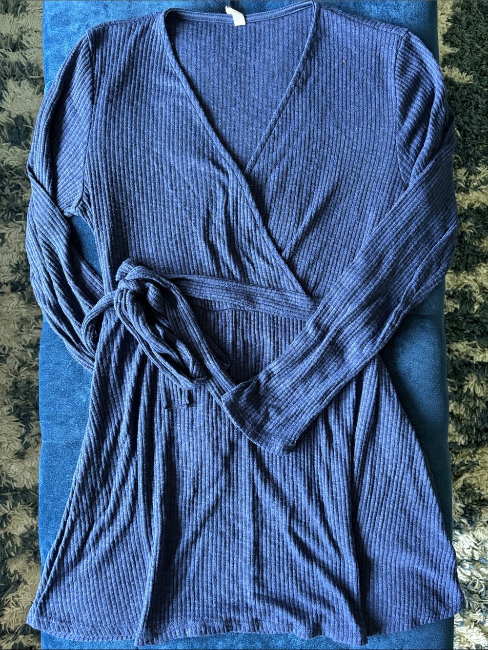 Pinkblush Navy Blue Ribbed Wrap Top